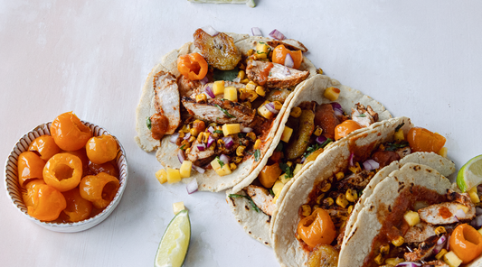 Jerk Chicken Tacos With Yellow Juanita Piquanté BBQ Jerk Sauce